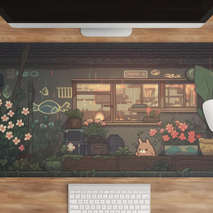 Kawaii Cat Pixel Gaming Desk Mat: Japanese Anime Design | Gamer & Office Mousepad