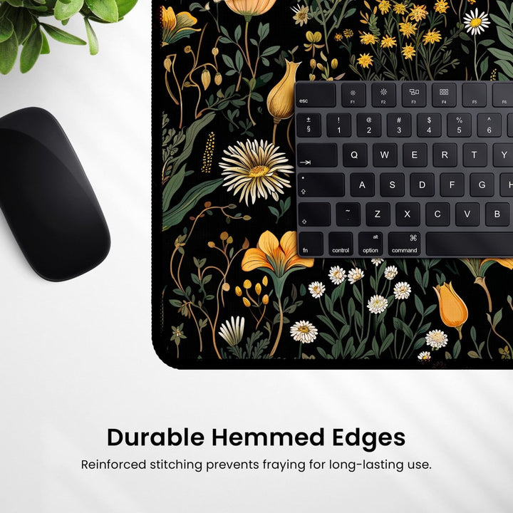 Home Decor - A mouse and keyboard rest on a desk adorned with the Botanical Floral Desk Mat – Large Nature - Inspired Mousepad for Office & Gaming, showcasing a nature - inspired design made from durable neoprene. - Kaladyn Designs