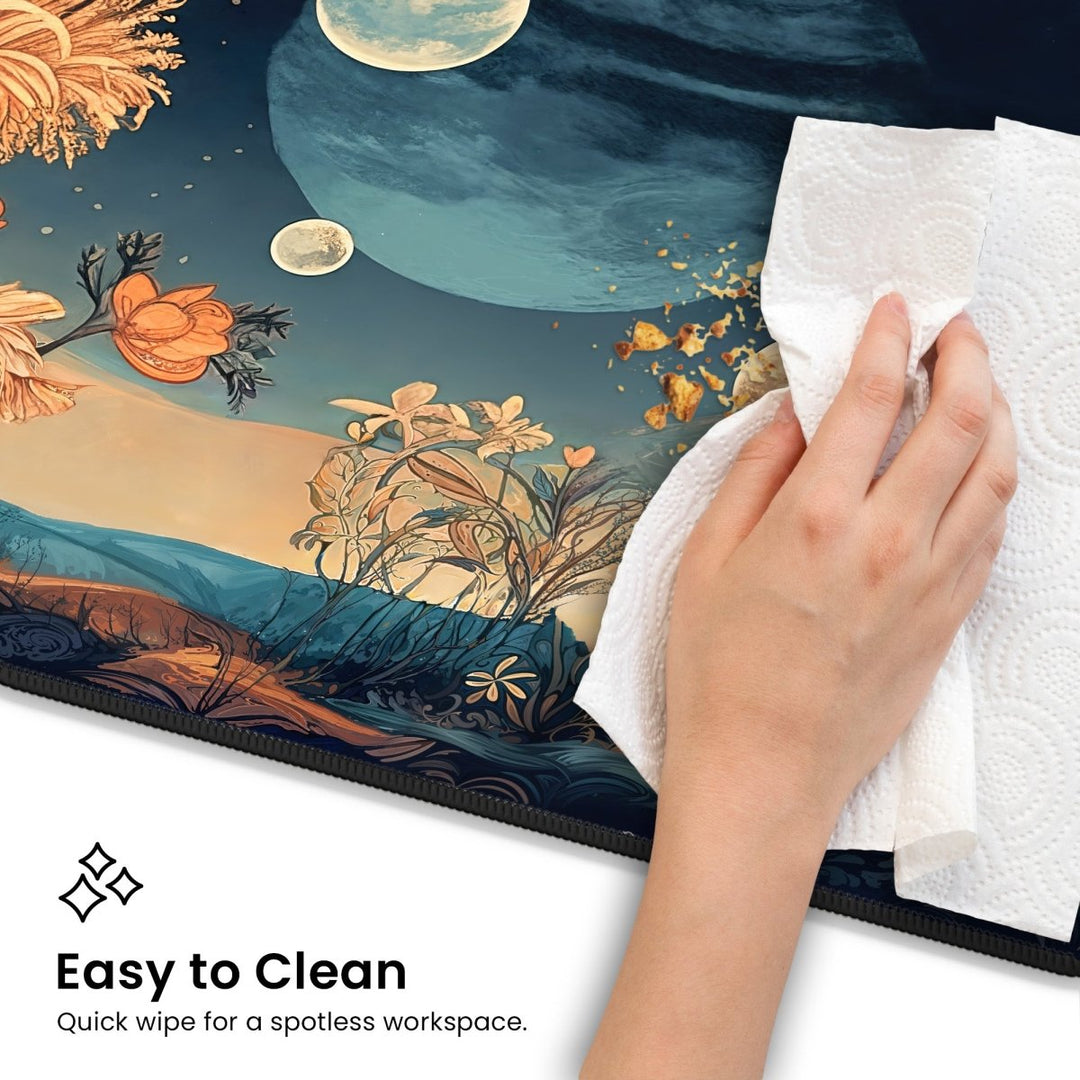 Home Decor - Celestial Floral Desk Mat – Large Moon - Themed Mouse Pad for Office or Gaming - Kaladyn Designs